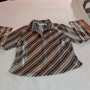 Giorgio Fiorlini Collection LG Long Sleeve Blouse Gold Black And White Stripes